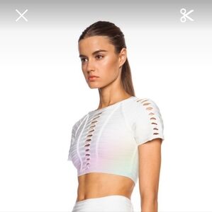 Herve Leger White Cap Sleeve Cut-Out Crop Top